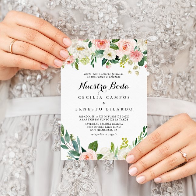 Invitation Feuillage vert floral simple Nuestra Boda Mariage (Créateur téléchargé)