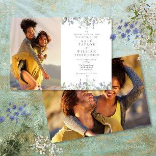Invitation Feuillage vert Sage floral Lilac 2 Mariage photo