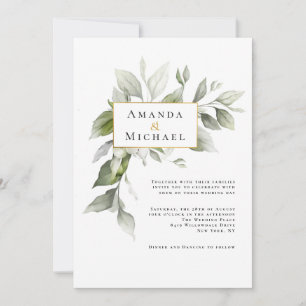 Invitation Feuillage vert simple avec Mariage d'accentuation
