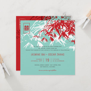 Invitation Feuille bambou double bonheur Mariage chinois