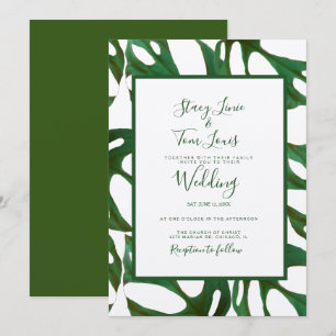 Invitation Feuille botanique Monstera verte Mariage Marron