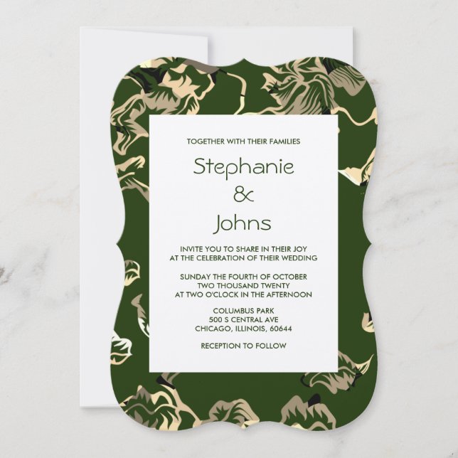 Invitation Feuille classique  vert foncé Mariage argent (Devant)