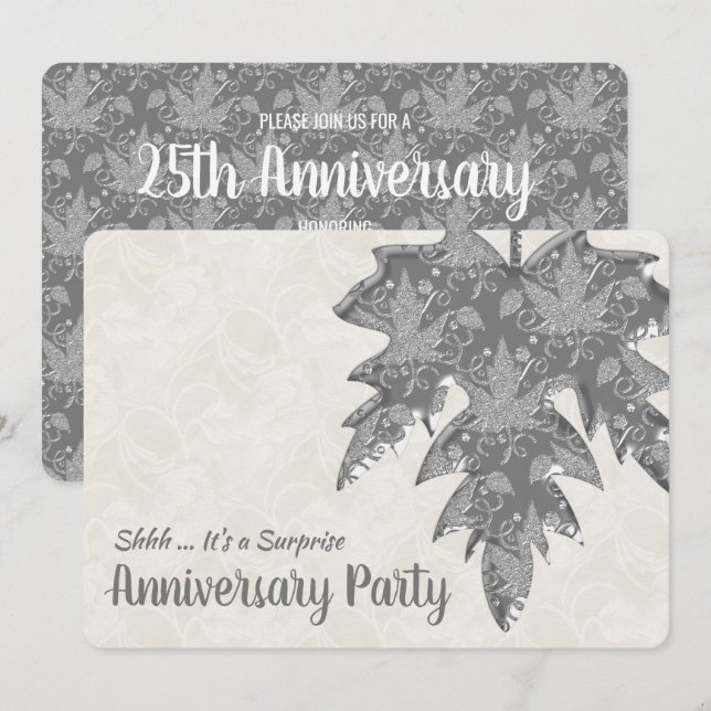 Invitation Feuille d'automne de 25e anniversaire de look en m (Devant / Derrière)