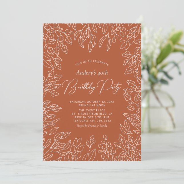 Invitation Feuille d'automne | Fête d'anniversaire moderne d' (Debout devant)