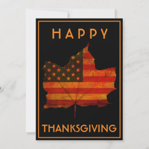 INVITATION FEUILLE D'AUTOMNE JOYEUX THANKSGIVING DRAPEAU USA 
