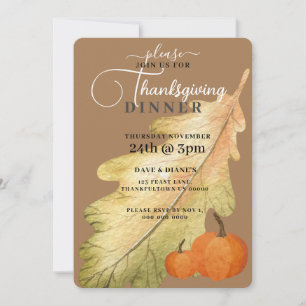 Invitation Feuille de chêne et Citrouille sur Tan Thanksgivin