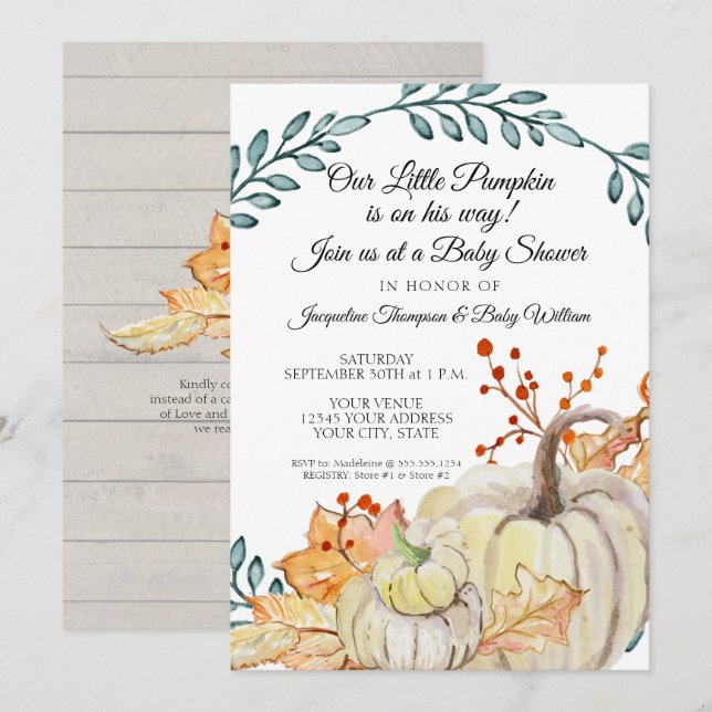 Invitation Feuille de chute rustique sur Baby shower de garço (Devant / Derrière)