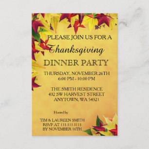 Invitation Feuille de dîner de thanksgiving d'automne