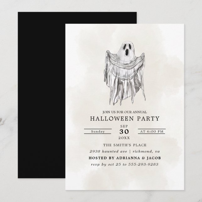 Invitation Feuille de fantôme classique épouvantable des bois (Devant / Derrière)