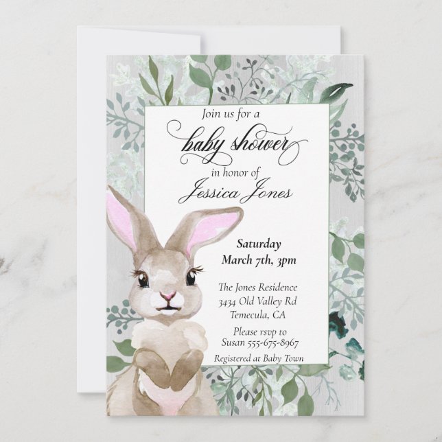 Invitation Feuille de feuillage de lapin élégant aquarelle (Devant)