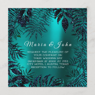 Invitation Feuille de Fleur Tropicale Paillettes Jardin Bleu