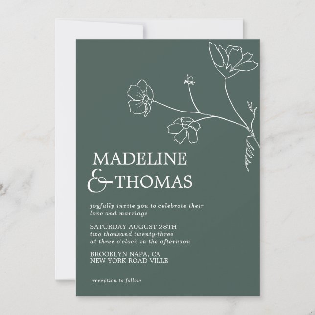 Invitation Feuille de fleurs verte Sage moderne Mariage photo (Devant)