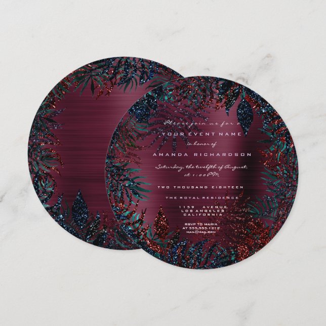 Invitation Feuille de fougère florale tropicale encadrée de p (Devant / Derrière)