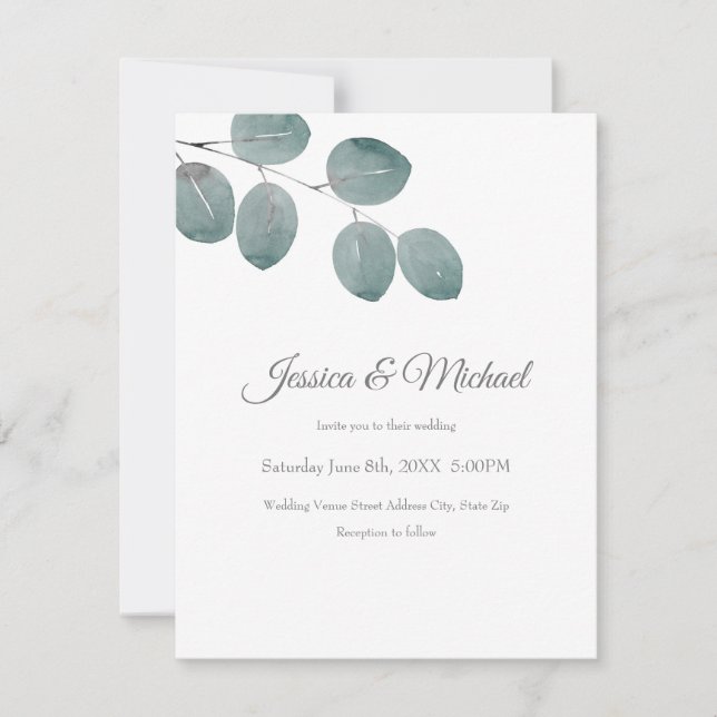 Invitation Feuille de l'Eucalyptus aquarelle (Devant)