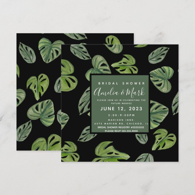 Invitation Feuille de Monstera Adansonii aquarelle main pour  (Devant / Derrière)