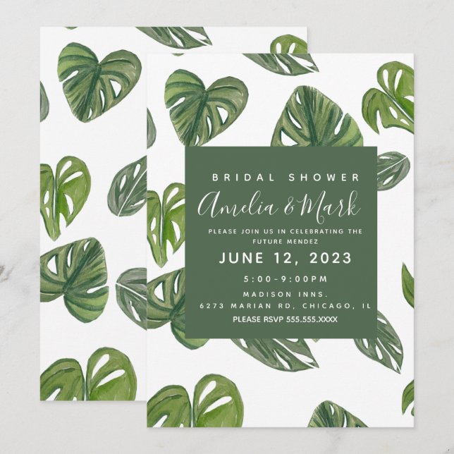Invitation Feuille de Monstera Adansonii aquarelle manuelle p (Devant / Derrière)
