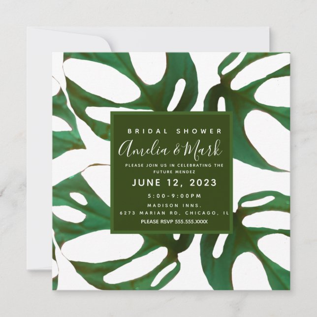 Invitation Feuille de Monstera Adansonii Baby Shower Vert (Devant)