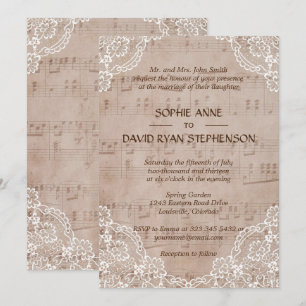 Invitation Feuille De Musique Romantique Et Mariage De Dentel
