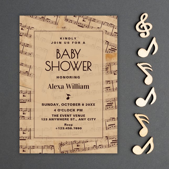 Invitation Feuille de notes de musique classique bébé shower (Créateur téléchargé)