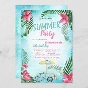 Invitation Feuille de palme, Fleurs, Crème glacée Vélo Annive