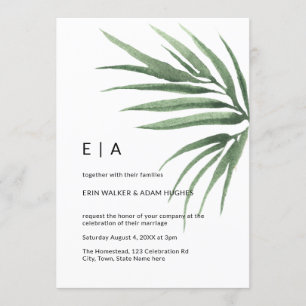 Invitation Feuille de palme tropicale Vert minimaliste