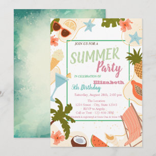Invitation Feuille de palmier, Fleurs, Fruits Anniversaire d'