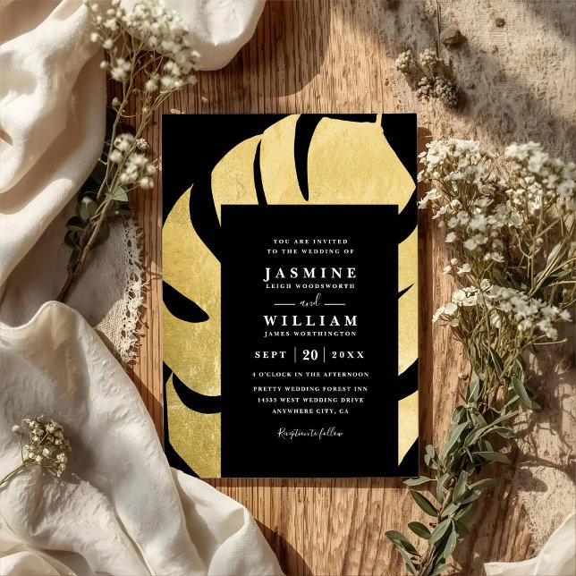 Invitation Feuille de palmier sur mariage chic élégant code Q (Créateur téléchargé)
