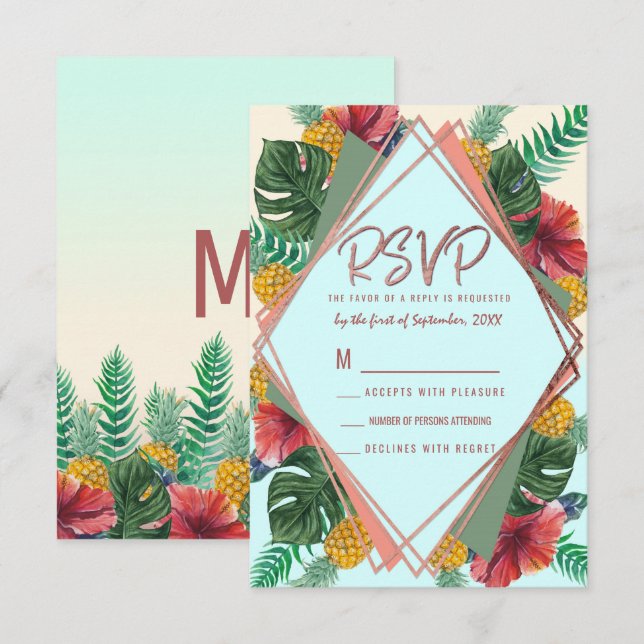 Invitation Feuille de pin tropical d'été Floral RSVP (Devant / Derrière)