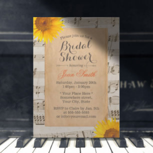 Invitation Feuille de tournesol et de musique Fête des mariée