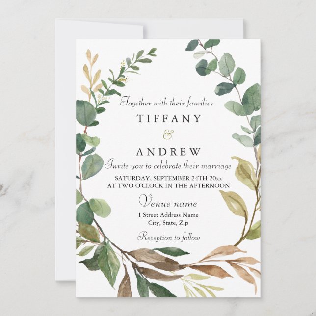 Invitation Feuille de verdure rustique Mariage moderne (Devant)
