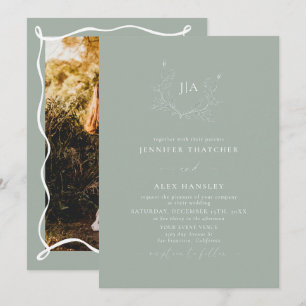 Invitation Feuille de Vert de Sauge   Mariage Photo Monogramm