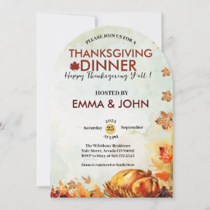 Invitation Feuille de watercolor de Thanksgiving Automne Dind