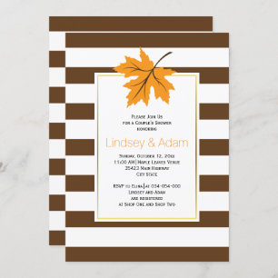 Invitation Feuille d'érable orange & rayures mariage couples 
