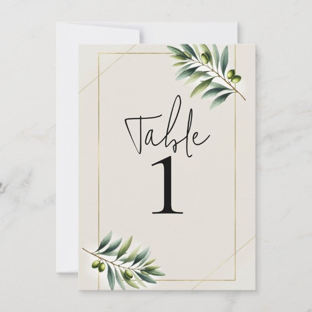 Invitation Feuille d'Olive Verte Os Blanc & Or Numéro de Tabl (Devant)