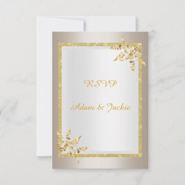 Invitation Feuille d'or argenté ELEGANT CLASSY rsvp (Devant)