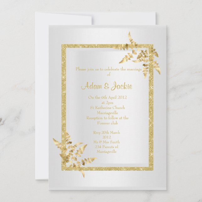 Invitation Feuille d'or argenté ÉLÉGANT MARIAGE CLASSÉ (Devant)