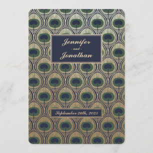 Invitation Feuille d'or d'invitations de mariage de paon de