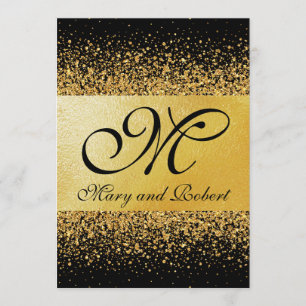 Invitation Feuille d'or et confettis purs modernes sur le