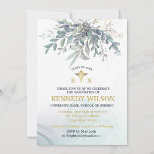 Invitation Feuille d'or Eucalyptus Infirmière diplôme I