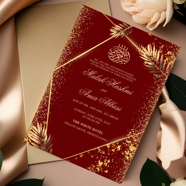 Invitation Feuille d'or musulman de luxe Mariage musulman de  (Créateur téléchargé)