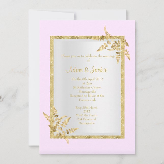 Invitation Feuille d'or rose argent ÉLÉGANT MARIAGE CLASSÉ (Devant)