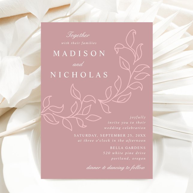 Invitation Feuille en cascade Dusty Rose Mariage (Créateur téléchargé)