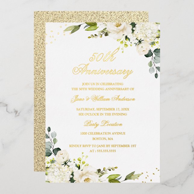 Invitation feuille en feuille d'or 50e anniversair (Recto/Verso)