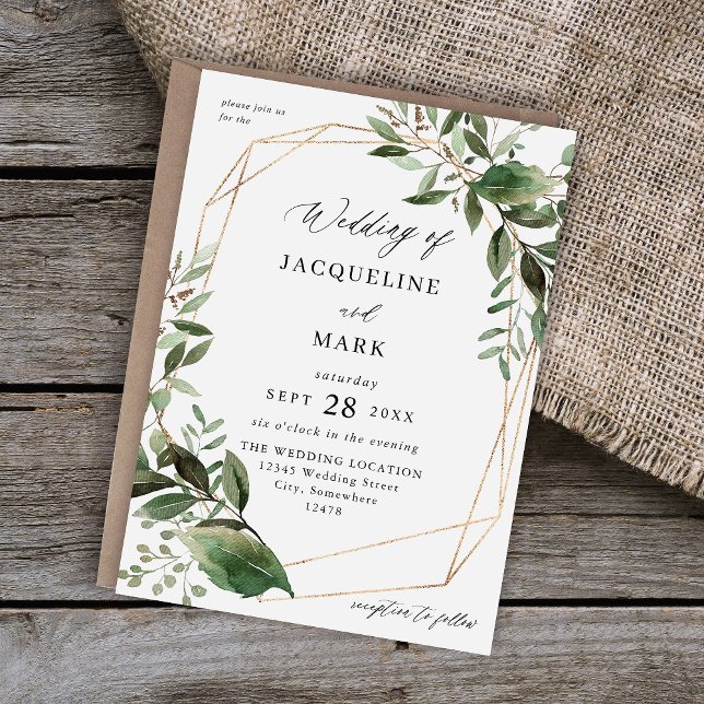 Invitation Feuille et Mariage d'or Eucalyptus (Créateur téléchargé)