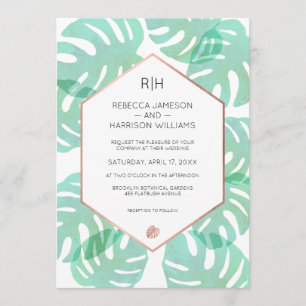 Invitation Feuille et or Rose Monstera