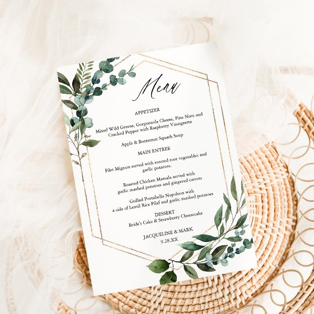 Invitation Feuille & Eucalyptus Gold Menu 3 (Créateur téléchargé)