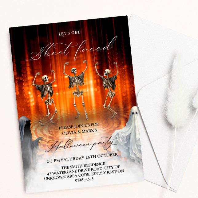 Invitation Feuille face Skelton Ghost Adulte Halloween Party (Créateur téléchargé)