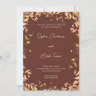 Invitation Feuille Floral orange et vert Brown Mariage