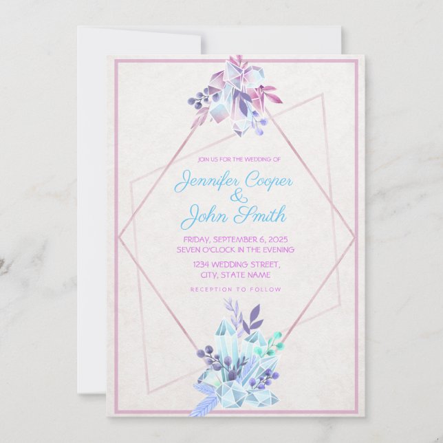 Invitation Feuille & Gem Diamond Géométrique Mariage moderne (Devant)
