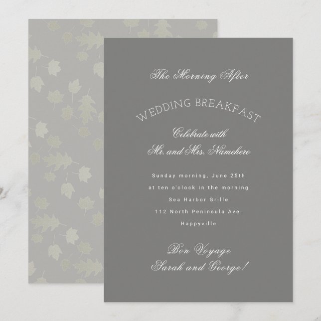 Invitation Feuille gris Automne Mariage Petit déjeuner Invita (Devant / Derrière)